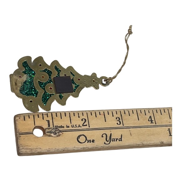 Vtg Handmade Stain Glass Suncatcher Green Glitter Christmas Tree Ornament Magnet - Picture 4 of 4